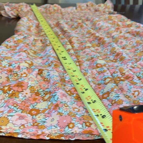 Hint Of Blush Ditsy Smocked Tiered Floral Peasant Mini Dress Size Medium - Picture 9 of 10